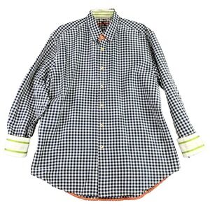 Robert Graham X Button Down Shirt Men's 2XL Blue Check Plaid Flip Cuff Button Up